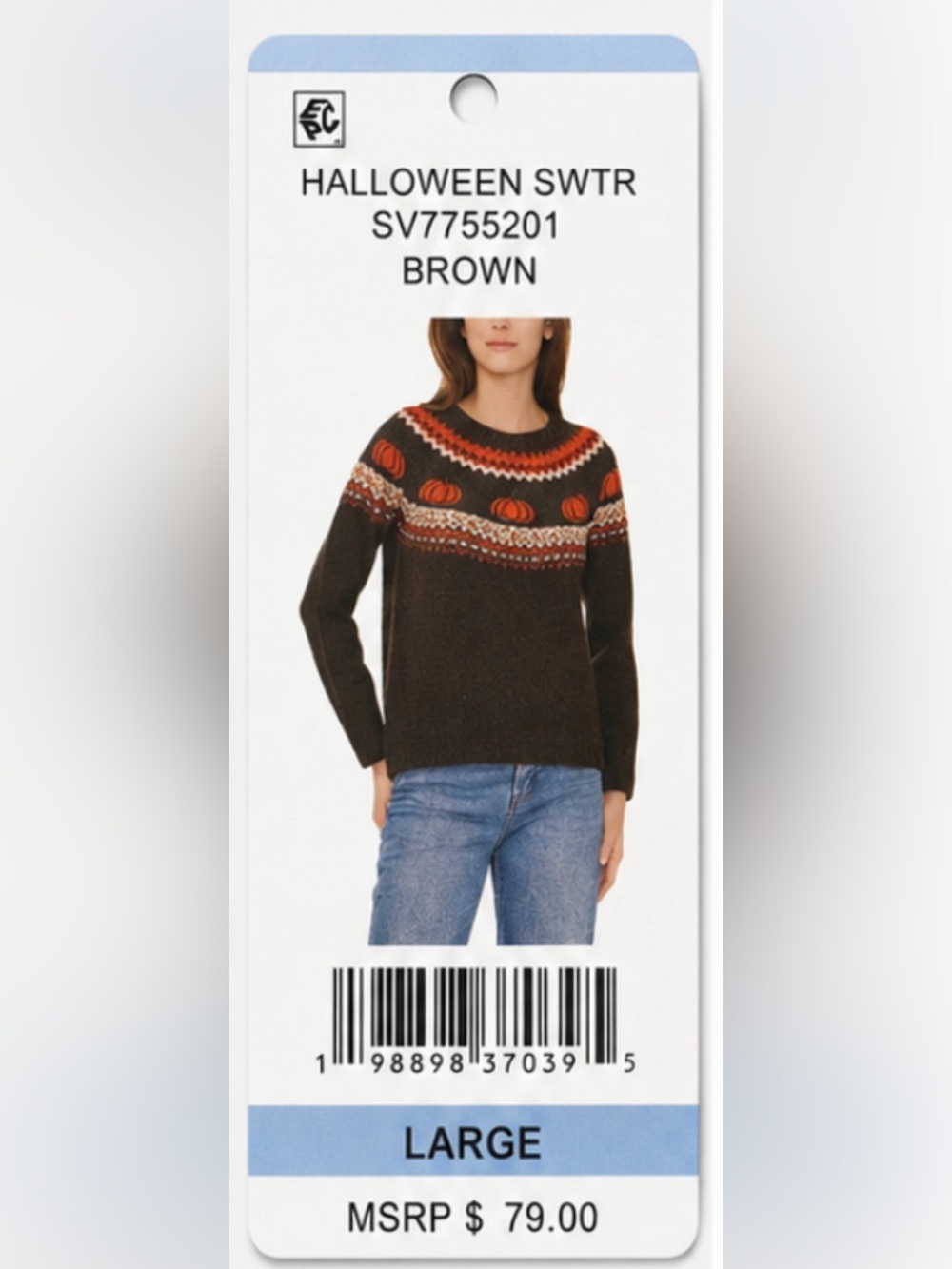 VINCE CAMUTO Halloween Sweater Pumpkin Fair Isle Raglan Sleeves, Brown & Orange - Picture 4 of 8